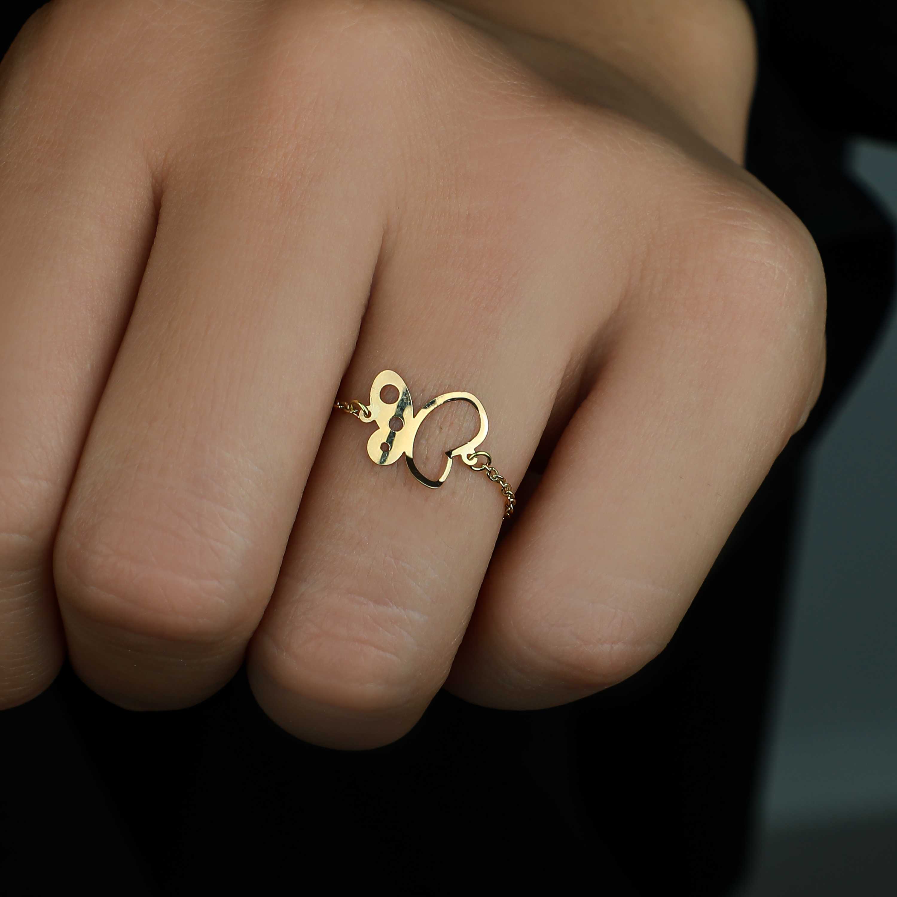 18k gold chain ring, Turkish made - (H-0996)